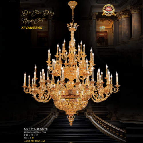 Đèn chùm đồng nguyên chất CĐ 1291/48+24+6 Hufa