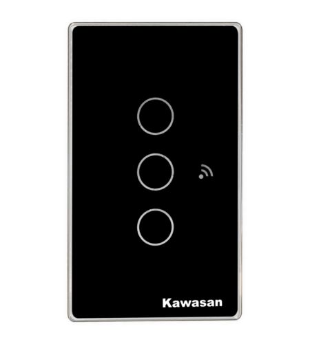 Công tắc ba cảm ứng mặt chữ nhật kính đen CT3C-WIFI(B) Kawasan