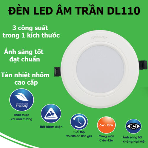 Đèn Led downlight âm trần tròn DL110-6W-T Kawaled