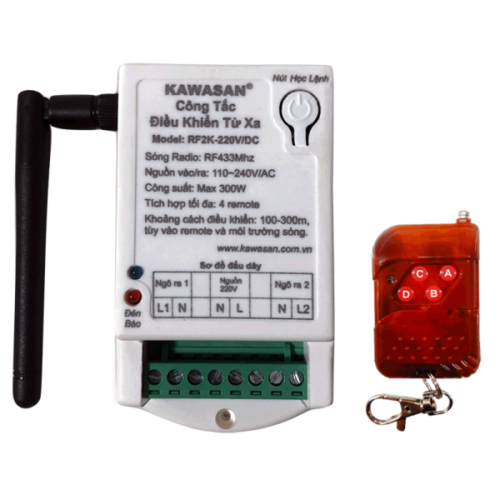 Công tắc điều khiển từ xa 2 kênh RF2K-220V-RM01B Kawasan