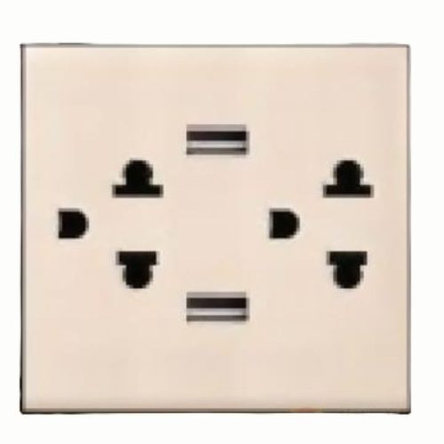 Ổ cắm đôi 3 chấu + 2 USB Size L Saturn K S1B063 Duhal